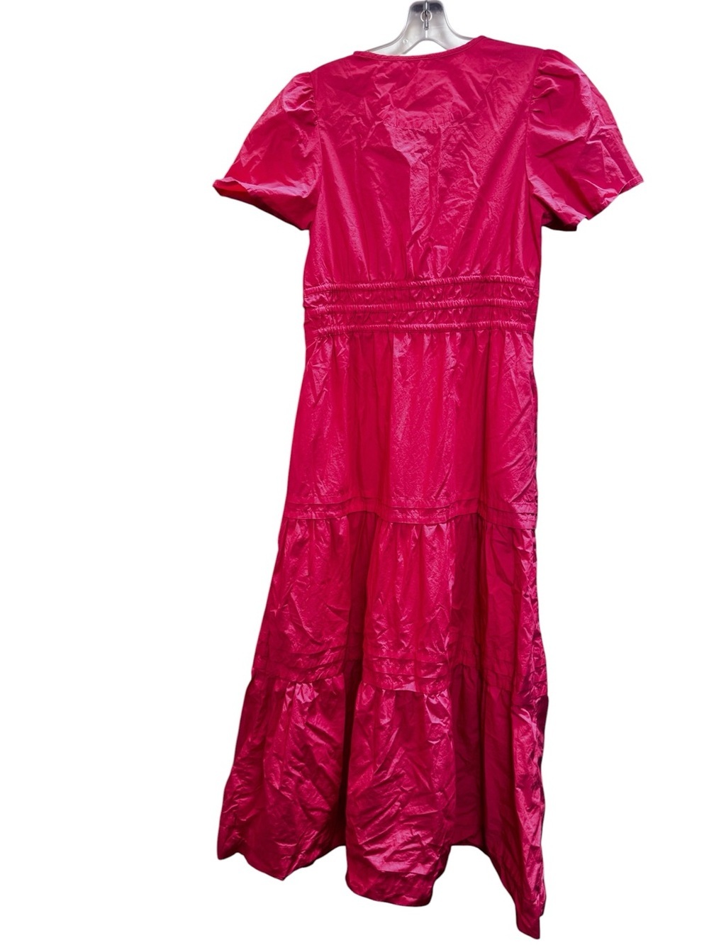 Quince 100% Organic Cotton Poplin Tiered M Maxi Dress Smocked Lightweight Coral - Picture 4 of 16